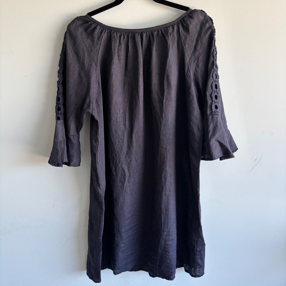 Rosemarine Italy 100% Linen Crochet Lace Sleeve Tunic Dress Charcoal Grey L - Picture 5 of 5